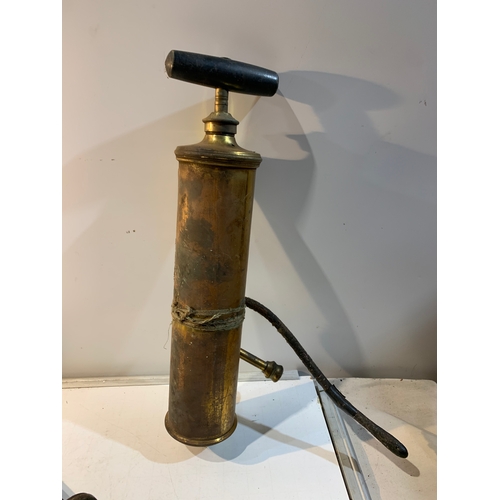 235 - Vintage brass fire extinguisher and sprayer