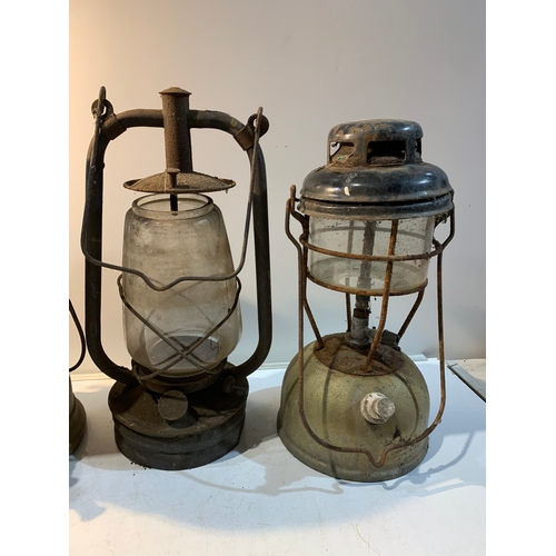 244 - Trio of portable gas lanterns - 2 are brass based