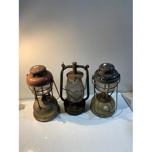 244 - Trio of portable gas lanterns - 2 are brass based