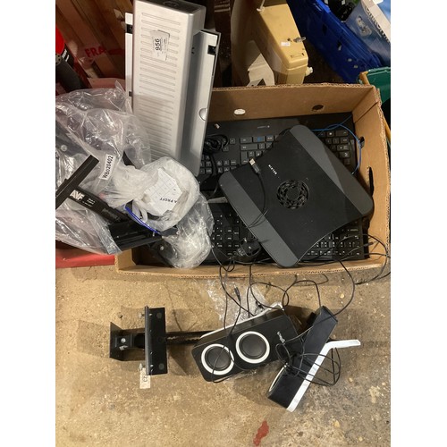 956 - Mixed electrical lot inc keyboards, pc speakers, brackets and more