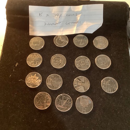 474 - 15x very collectible alphabet 10p coins