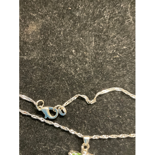 268 - 925 silver necklace with  heart shaped silver colour pendant with green stone total weight 3.95g