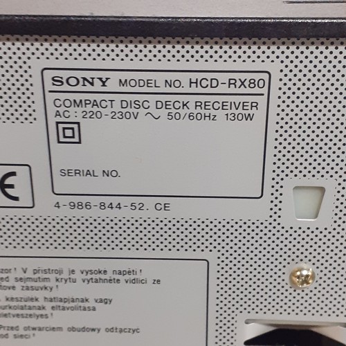 437 - Sony Twin Cassette Stereo. Model HCD - RX80. Tested and good working order in all aspects