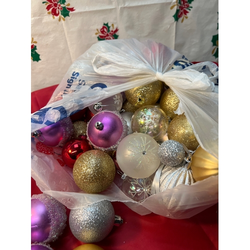 57 - Assorted tree decorations inc coloured baubles & parcels