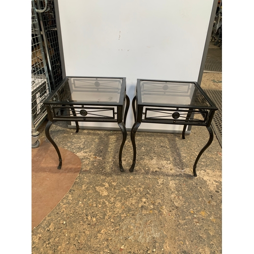 193 - Pair of metal side tables - glazed top - good condition