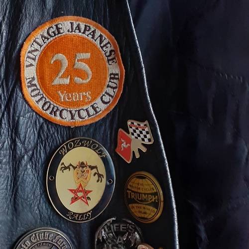 17 - Fantastic example of a vintage leather motorcycle jacket (XXL) with original genuine badges and patc... 