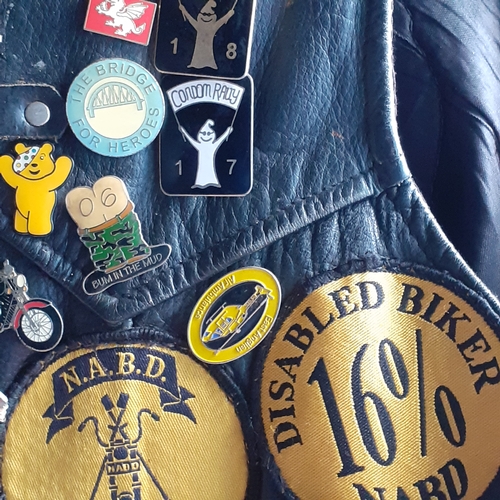 17 - Fantastic example of a vintage leather motorcycle jacket (XXL) with original genuine badges and patc... 