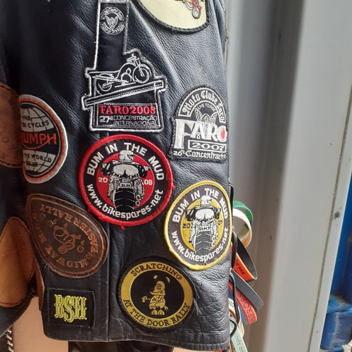 17 - Fantastic example of a vintage leather motorcycle jacket (XXL) with original genuine badges and patc... 