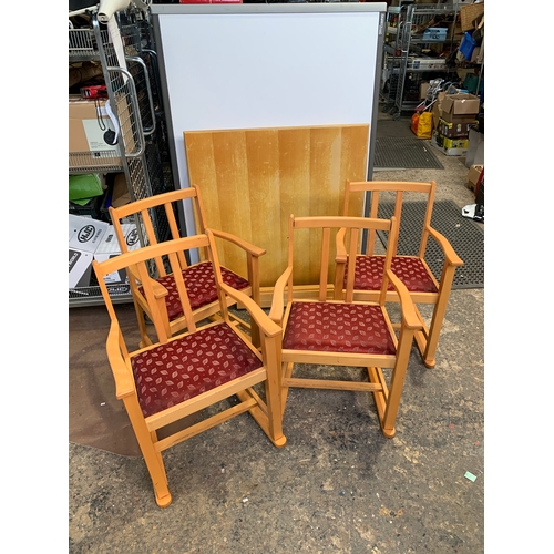 266 - Light wood veneer dining table with 4 chairs - 1.1m square