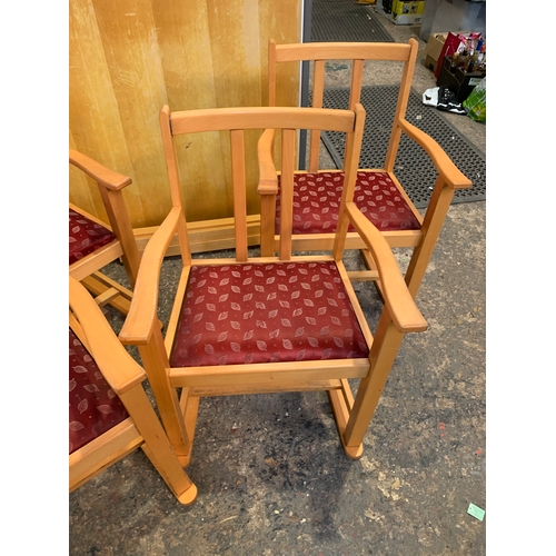 266 - Light wood veneer dining table with 4 chairs - 1.1m square