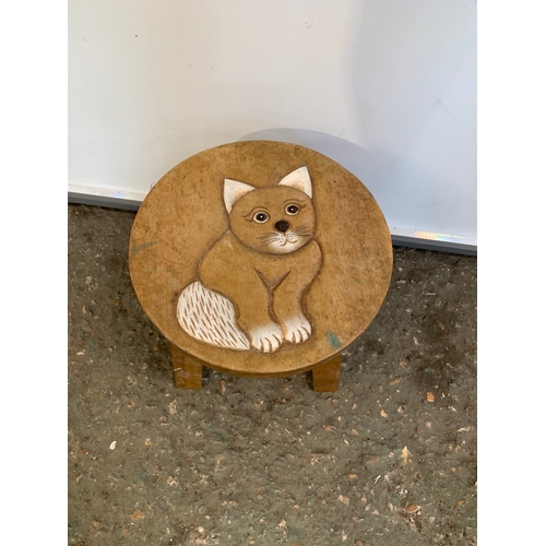 277 - Small wooden stool with cat design