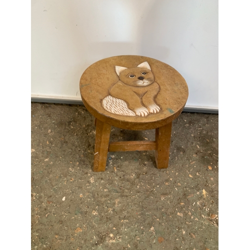 277 - Small wooden stool with cat design