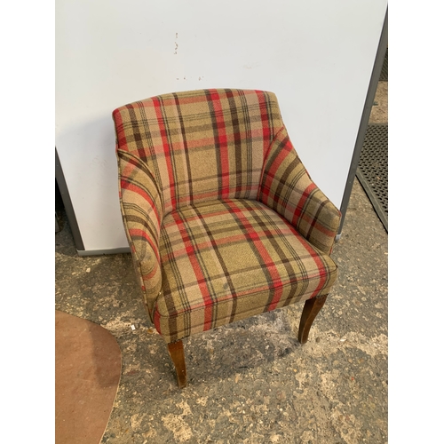 282 - Tartan pattern upholstered armchair - clean condition