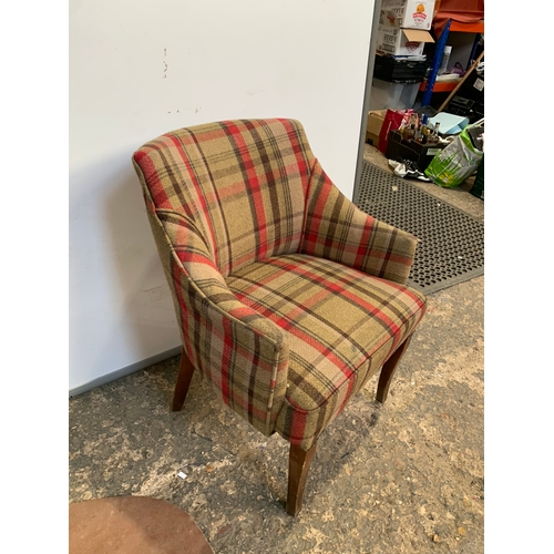 282 - Tartan pattern upholstered armchair - clean condition