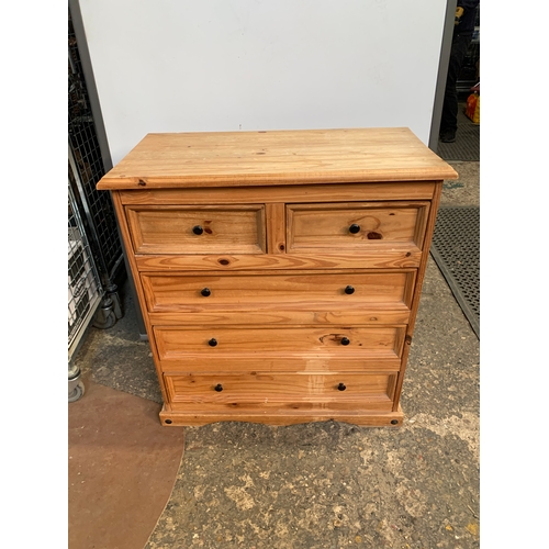 286 - Pine 2 over 3 chest of drawers - not glossed