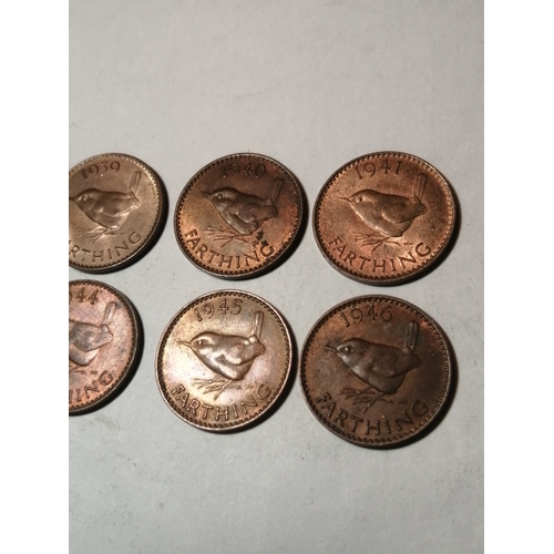 23A - COINS : 10 x farthings 1937 to 1946 date run All coins in extremely fine condition or better with or... 