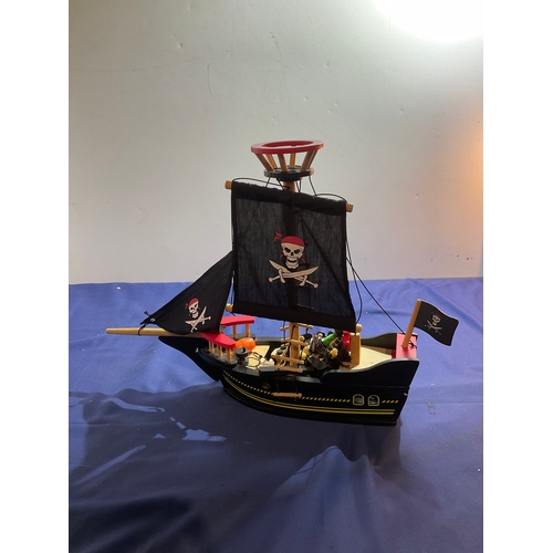 158 - Child’s wooden pirate ship with small wooden figures