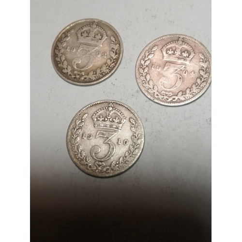 26A - COINS : 3 x silver threepenny bits dated 1902, 1904 and 1910