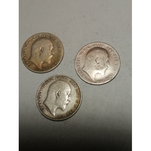 26A - COINS : 3 x silver threepenny bits dated 1902, 1904 and 1910