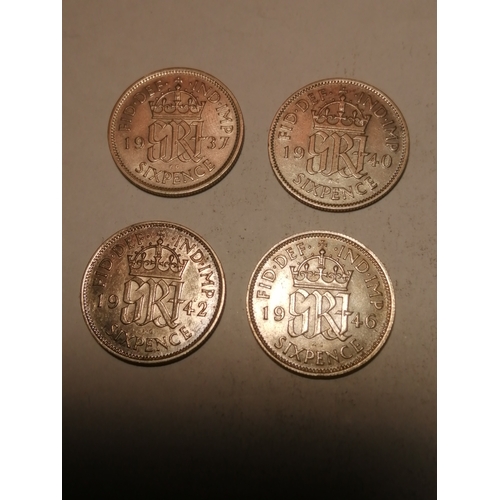 27A - COINS : 4 x silver sixpences dated 1937,40,42 and 1946