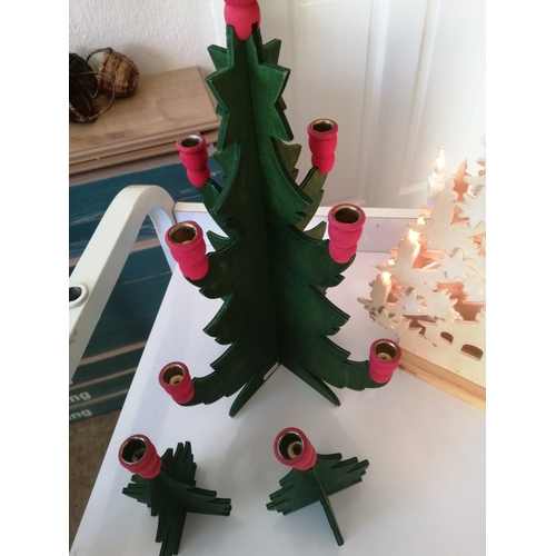 12A - Christmas candle holder and illuminated wooden tree