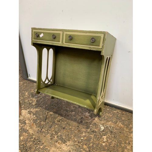 175 - Green painted wooden shelving display unit