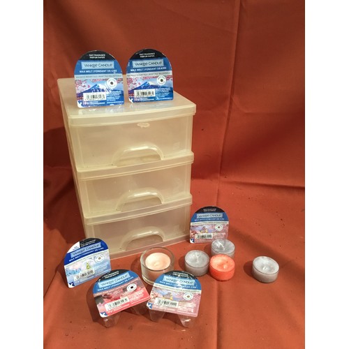 462 - Yankee candle wax melts as new in small 3 drawer storage