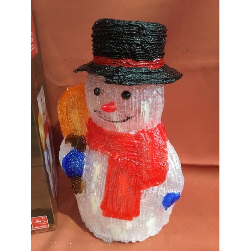 138 - LED light up character acrylic snowman 29cm battery operated in box