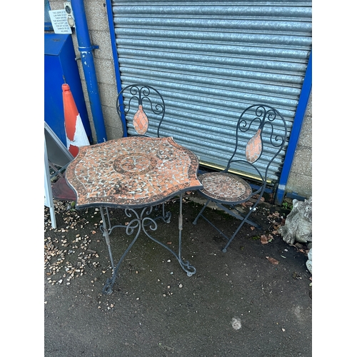 256 - Stylish mosaic style tiled garden table & 2 chairs