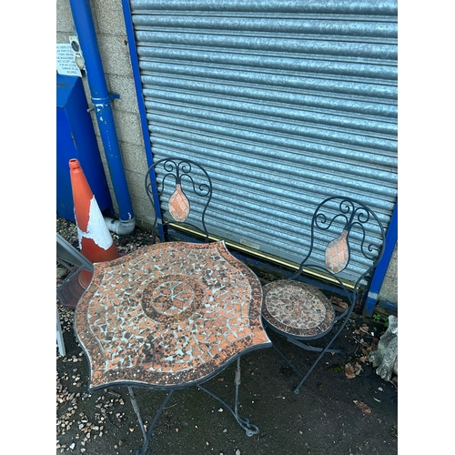 256 - Stylish mosaic style tiled garden table & 2 chairs