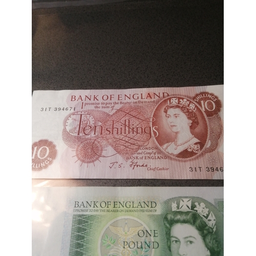 23A - 3 x old English banknotes 2 x 1 pound notes and a 10 shillings note all in excellent condition