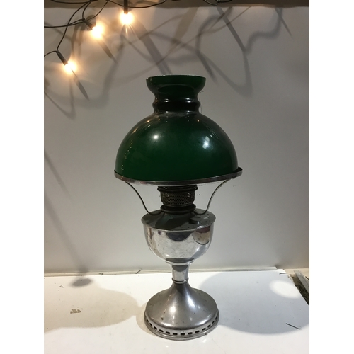 2 - Vintage oil lamp with green glass shade