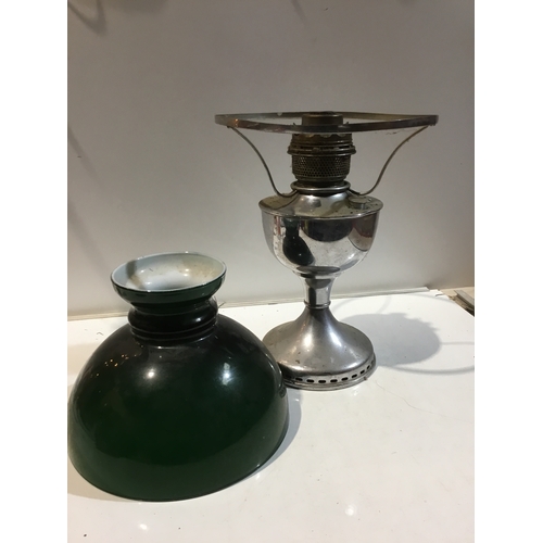 2 - Vintage oil lamp with green glass shade