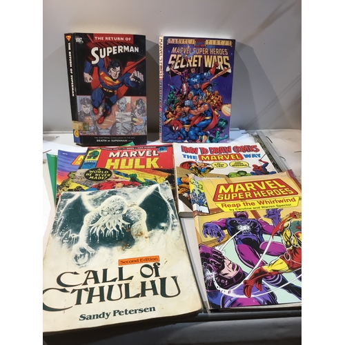 32 - Collection of books; marvel super heroes, secret wars, The return of superman, call of cthulhu and m... 