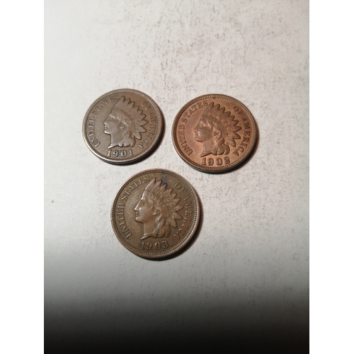 20A - COINS : USA 3 x Indian head cents 1901,1902 and 1903