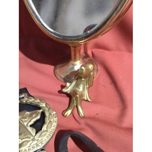 36 - Quantity of brass inc mirror, horse brasses and more