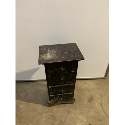 134 - Eastern style carved wooden 3 drawer unit