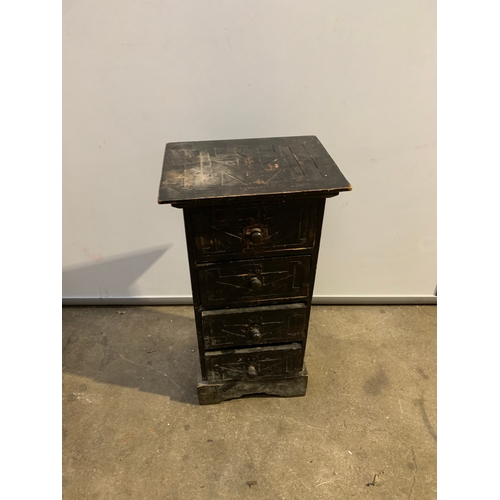 134 - Eastern style carved wooden 3 drawer unit