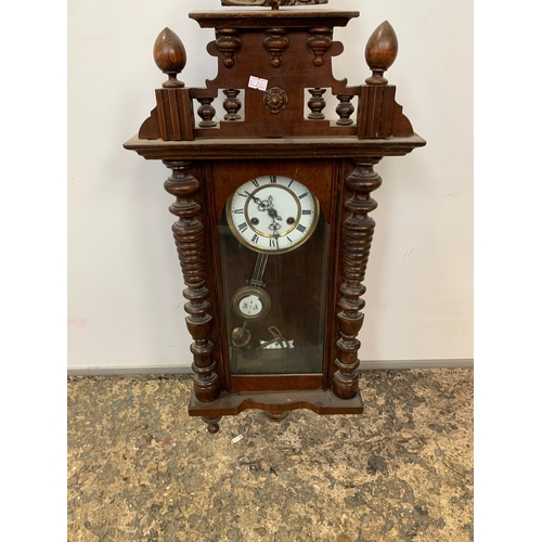 205 - Vintage wooden brass movement wall clock with carved horse detail