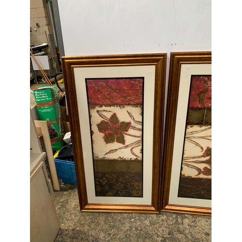 317 - Two large floral prints in gold gilt frames - - 125x65cm