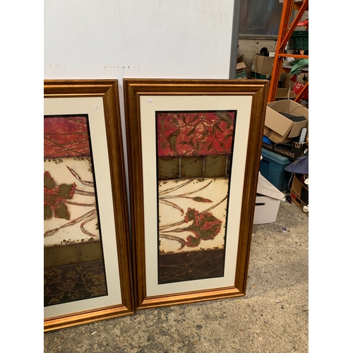 317 - Two large floral prints in gold gilt frames - - 125x65cm