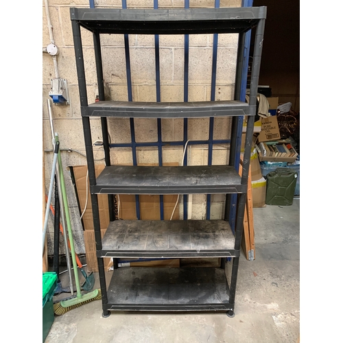 391 - 6ft tall black plastic set of shelves