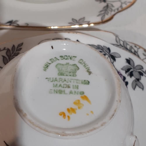 17A - Attractive Melba English Bone China Teaset. 6 Trios, Milk and Sugar and cake plates. Good clean, und... 