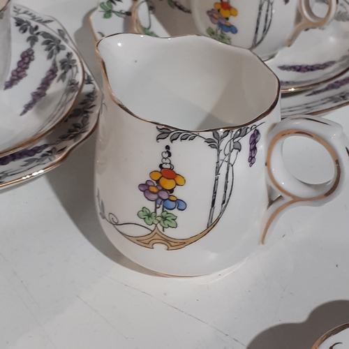 17A - Attractive Melba English Bone China Teaset. 6 Trios, Milk and Sugar and cake plates. Good clean, und... 