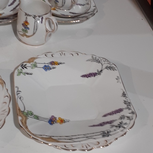 17A - Attractive Melba English Bone China Teaset. 6 Trios, Milk and Sugar and cake plates. Good clean, und... 