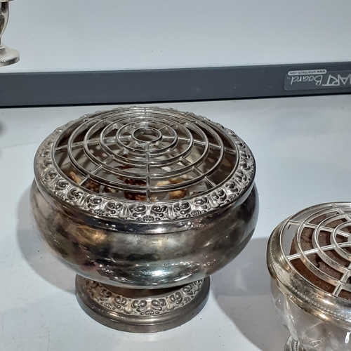 18B - Silver plate lot and other pieces. Includes Ianthe rose bowl, candelabra, trays and more. Nice condi... 