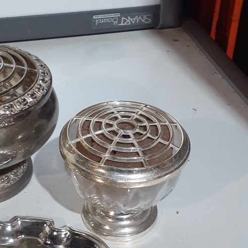 18B - Silver plate lot and other pieces. Includes Ianthe rose bowl, candelabra, trays and more. Nice condi... 