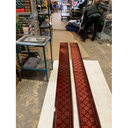 406 - 2x long carpet seat runners removed from old church pews - 354cm long