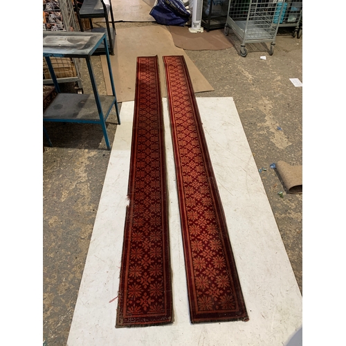 406 - 2x long carpet seat runners removed from old church pews - 354cm long