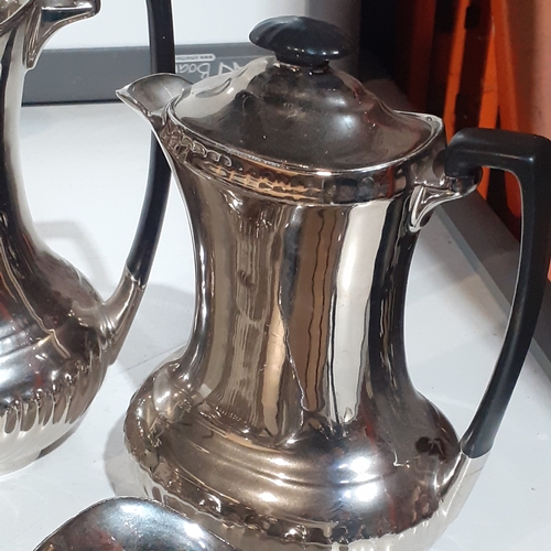 19A - Art Deco Devon Silverine Fieldings coffee set. Jugs x 2 milk and sugar with 2 sets of small tongs. N... 